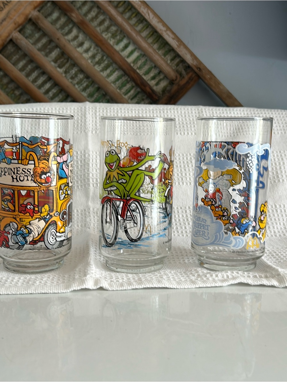 Vintage Muppet Character Drinking Glass - Kermit Bicycle Design